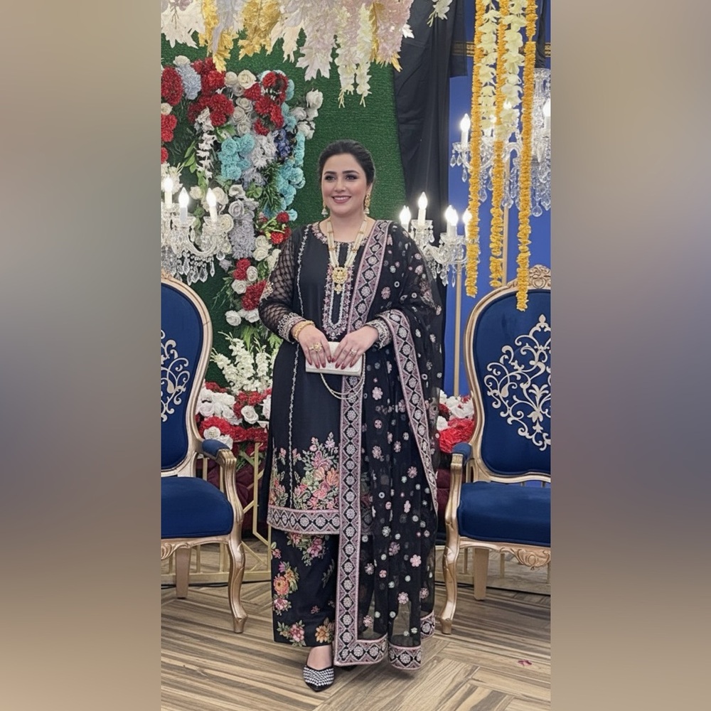 Elegant Black Floral Embroidered Dress
